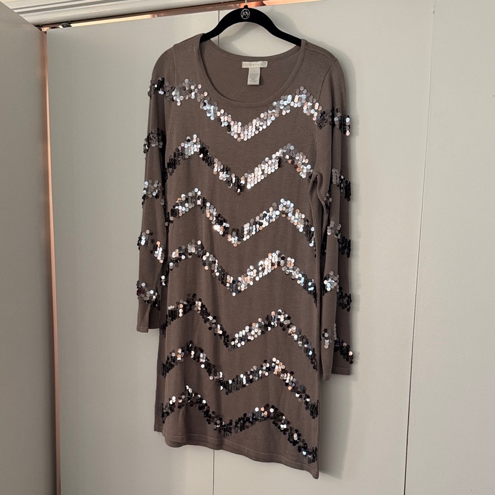 Sequin Chevron Long Sleeve Dress
